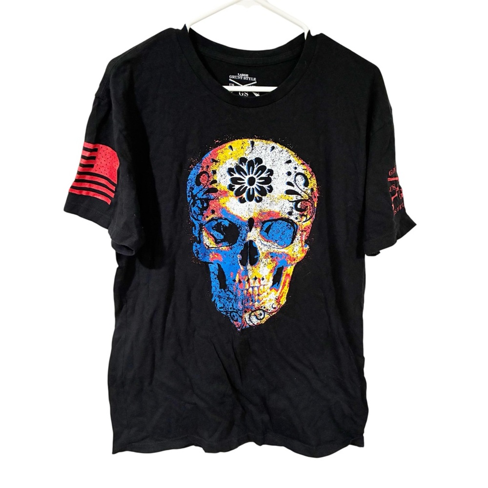 Grunt Style Multi‎ Color Sugar Skull Cotton Size Large Black Graphic Tshirt